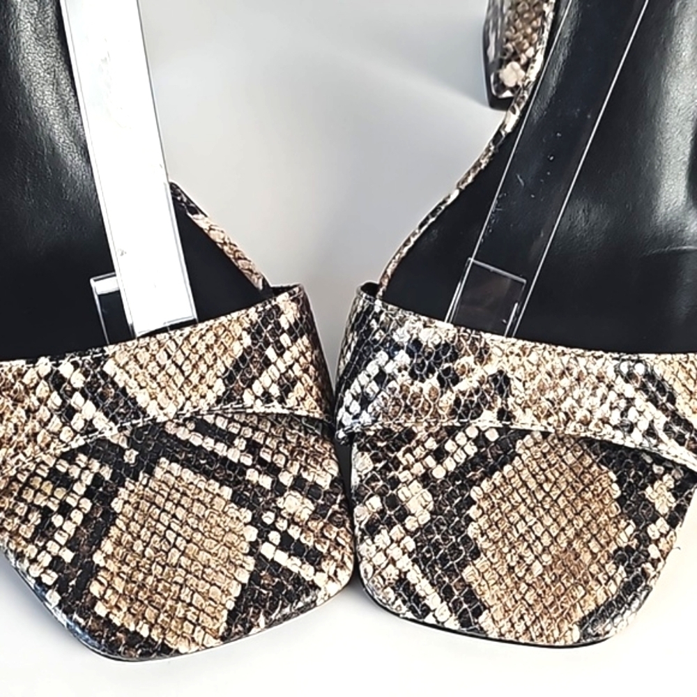 Chelsea & Violet Tara Leather Snake Print Block Heel Ankle Strap Sandal - Picture 7 of 16